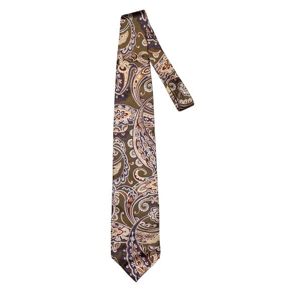 CHRISTIAN DIOR $250 Olive Blue Paisley Silk Tie Woven in Italy 3.75" Width - Picture 1 of 4